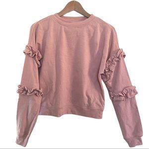FOR THE REPUBLIC Pink Ruffle Sleeve Sweatshirt, XS